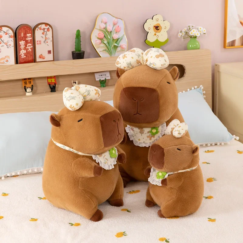 55cm Kawaii Pluszowa Kapibara Zabawka z Kokardą i Fartuszkiem, Duża, Urocza Lalka dla Dzieci, Prezent na Urodziny, Boże Narodzenie, Wysoka Jakość