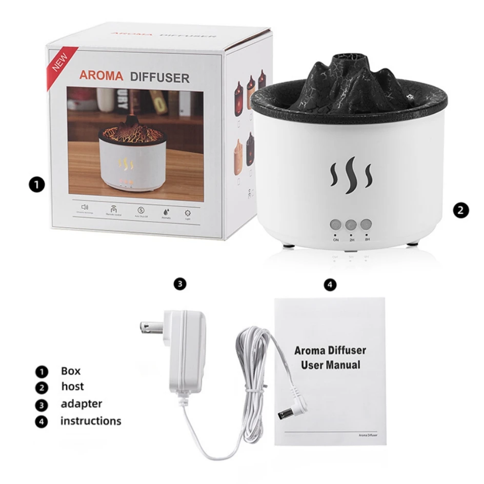 260ml Aroma Essential Oil Diffuser Aromatherapy Volcano Air Humidifier Smoke Ring Sprayer 2 Colors Flame LED Lamp for Bedroom