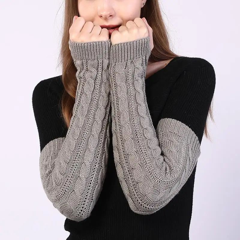 Figure 8 Twist Knitted Arm Sleeve Long Thermal Arm Sleeve Stretch Knit Fingerless Mittens Solid Color Classic Woolen Guard Arm