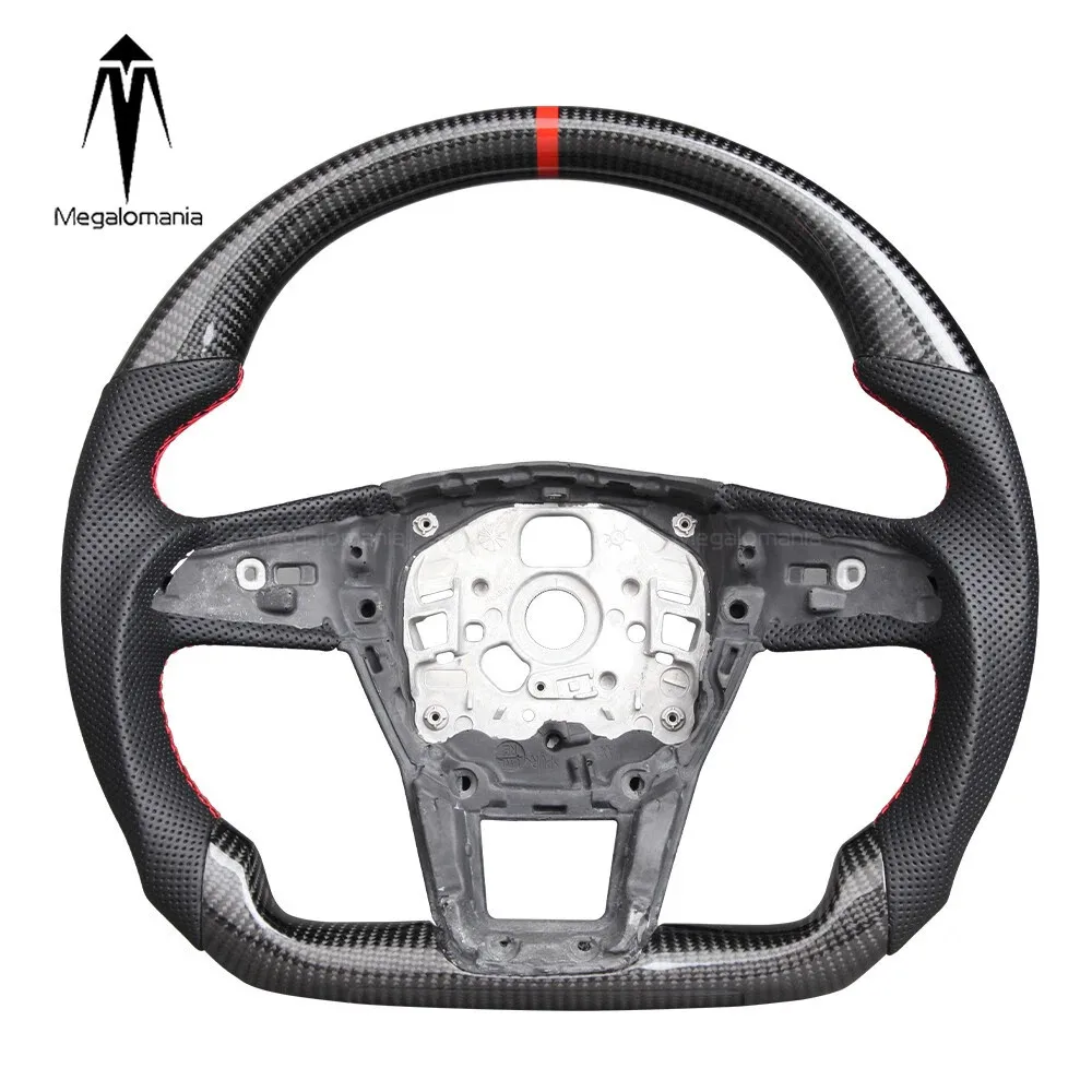 Real Carbon Fiber Steering Wheel For Audi A6 A7 RS6 RS7 S6 S7 Q7 2019-2024 D-shaped Nappa Perforated Leather Flat-bottom