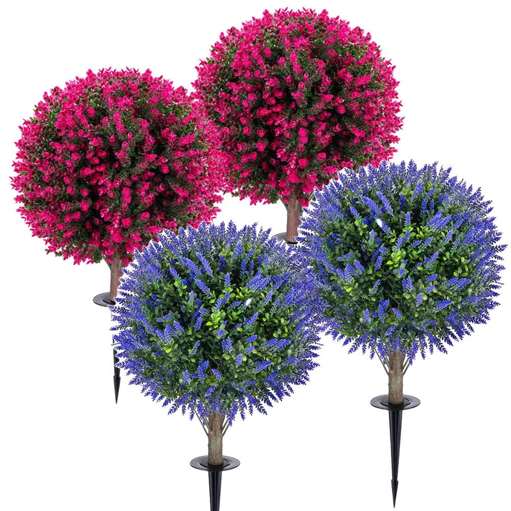 

Artificial Pink Eucalyptus Topiary Ball Trees Faux Shrubs Evergreen Plants Flower for Planter Front Porch Garden Patio Decor