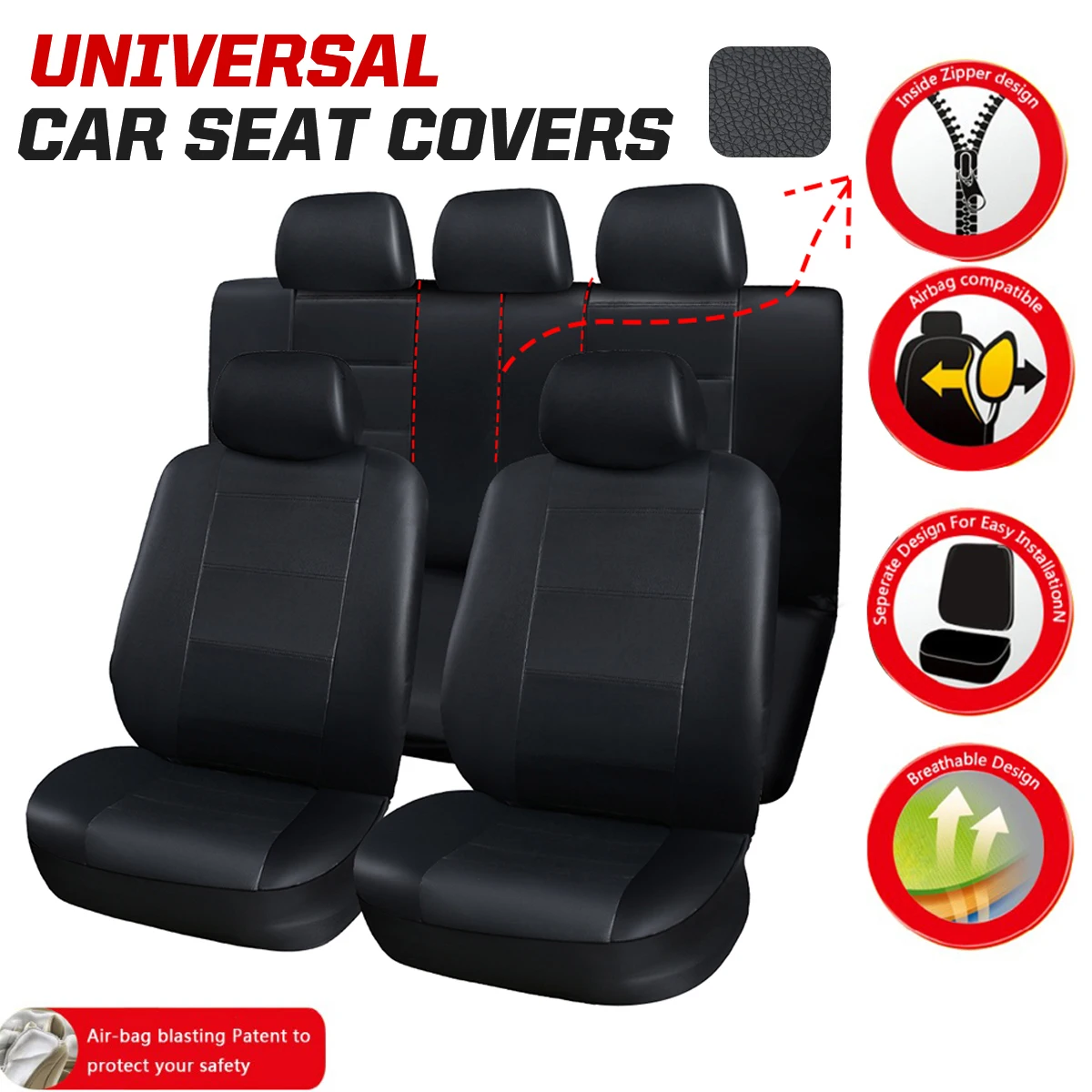 5-Seats Car Seat Covers Universal PU Leather Front Rear Automobiles Seat Covers Interior Seat Protector Chair Cushion