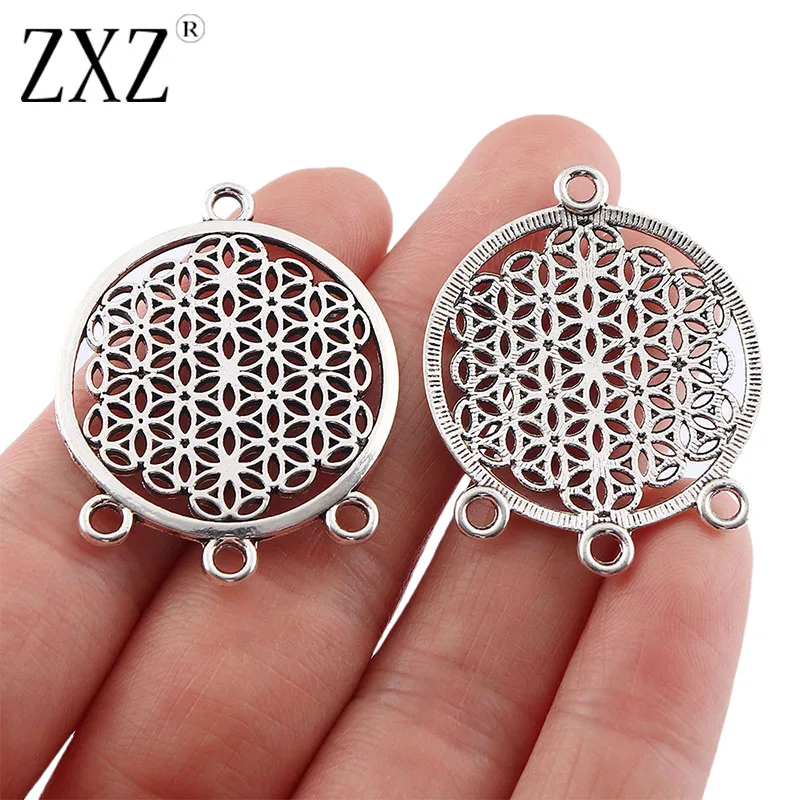 

ZXZ 20pcs Antique Silver Hollow Geometry Flower Round Connector Charms Pendants for DIY Jewelry Making Findings