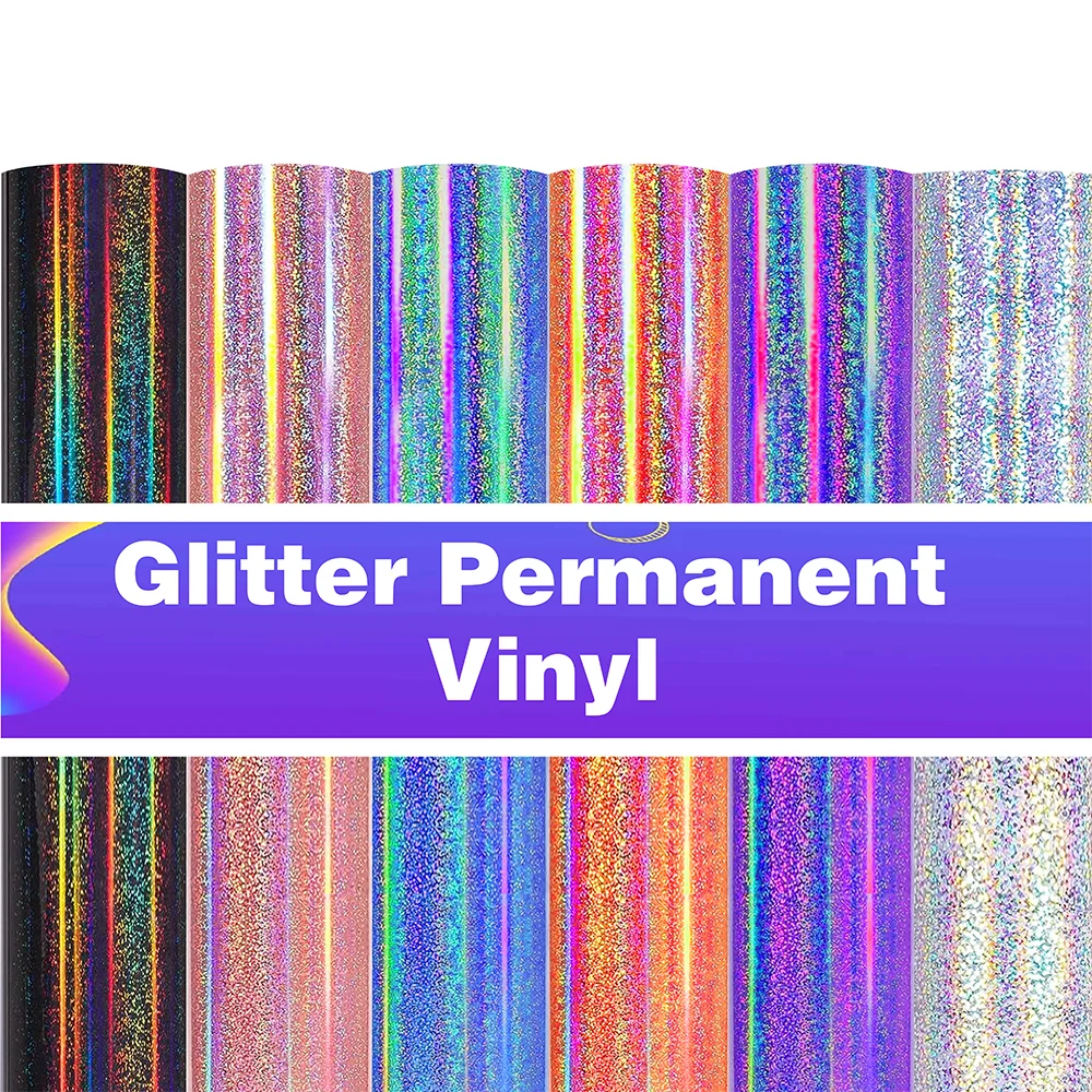 1 rollo de vinilo permanente con purpurina holográfica - 12 pulgadas * 35,4 pulgadas, vinilo holográfico autoadhesivo impermeable, 6 colores disponibles