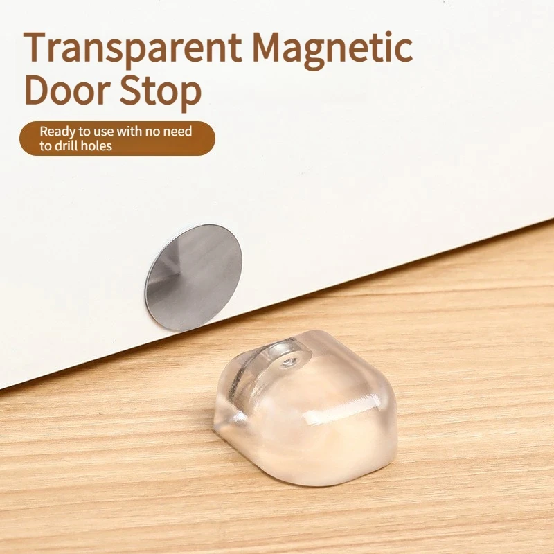 1PC No‑Drill Magnetic Flat Door Stop Transparent Self‑Adhesive Silicone Door Bumper Mute Safe Floor Mount Door Stopper Accessory