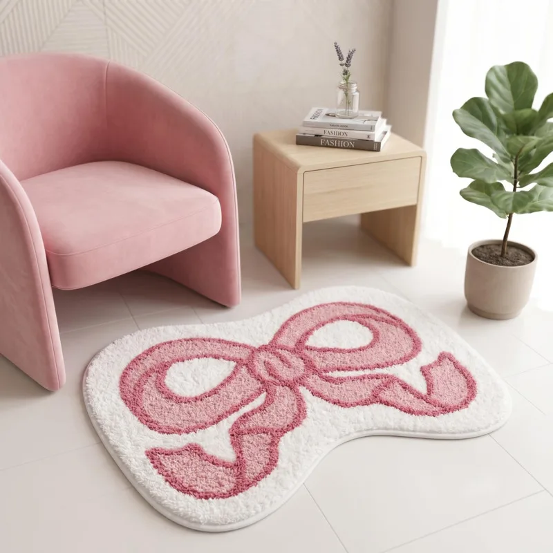 

Bow Knot Faux Cashmere Bath Mat Absorbent Soft Non Slip Easy Care Entryway And Bathroom Area For Women Couples Cozy Elegant Gift
