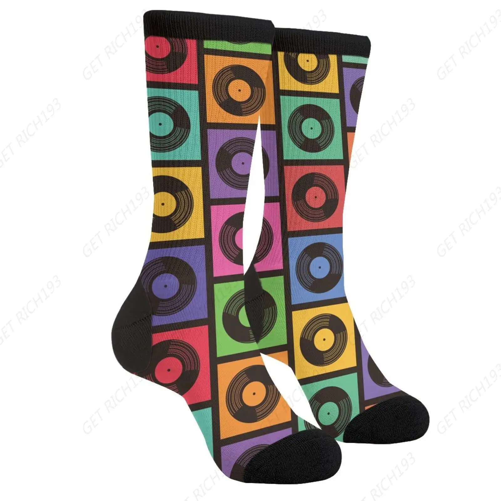 Cool Music Rock Colorful Vinyl Records Casual Funny Funky Novelty Socks For Men Women