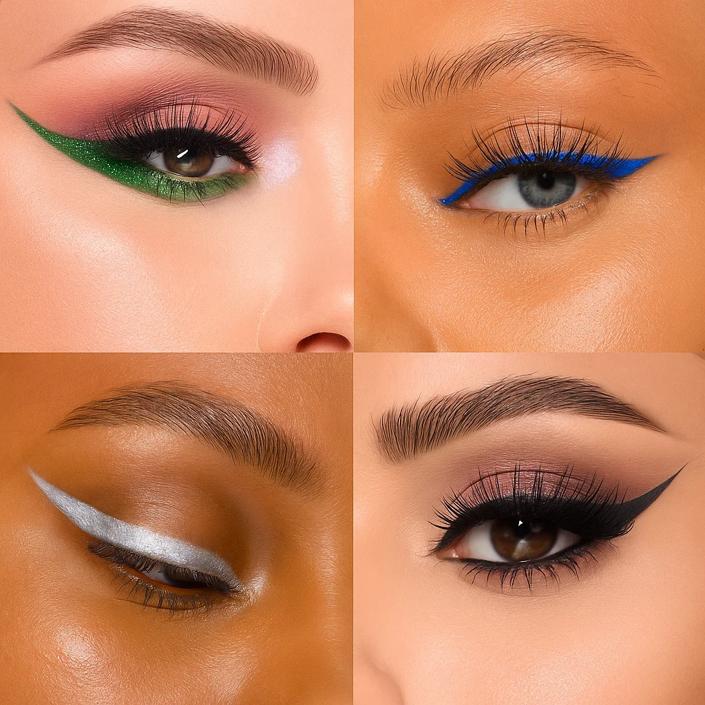 接着剤不要のアイライナーとつけまつげステッカーセット – ラインストーンブルー、ディープパープル、chのグリッターつけまつげ4組