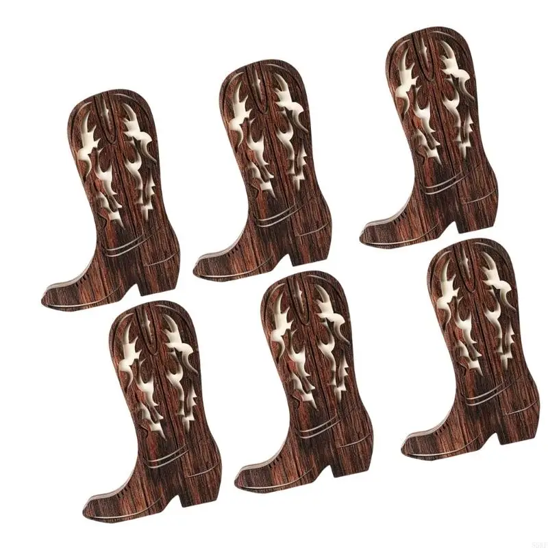 Opening Top Wooden Cowboy Boot Decorative Vases for Artificial Plant, 6-Piece Set 55KF