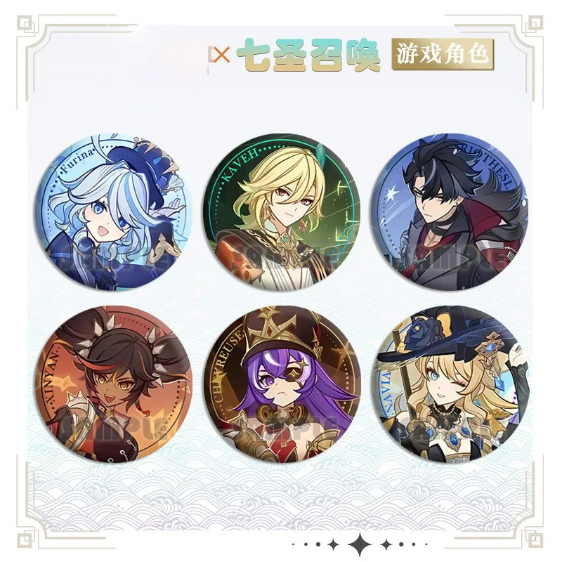 Anime Game Impact Seven Sacred Summons Brooch Character Lapel Pin Decoration Display Badges Jewelry Accessories Collection Gifts