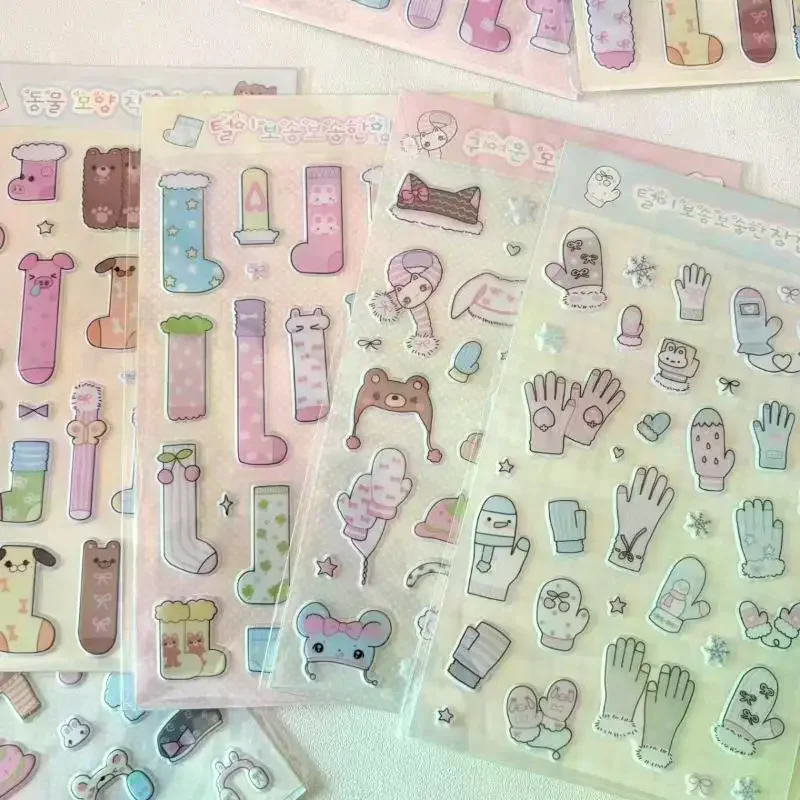 1/4Pcs 3D Winter Socks Gloves Scarves Hats Foam Stickers Creative DIY Handbook Decorative Stickers Cute Laptop Phone Stickers