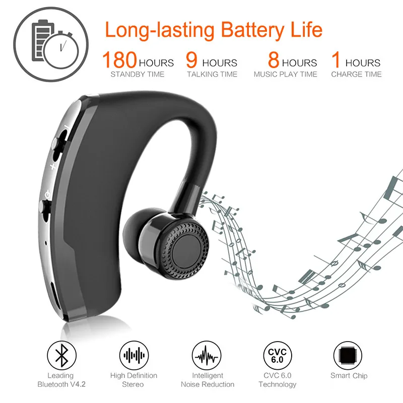 Popular V9 PUBG Headphones Business Bluetooth Headset Ear-Mounted Wireless CSR Stereo with Voice Control Earphones