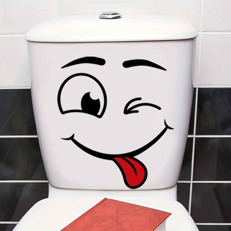 1PC funny and joyful facial makeup wall toilet seat glass decorative sticker, suitable for decorating and beautifying bathrooms,
