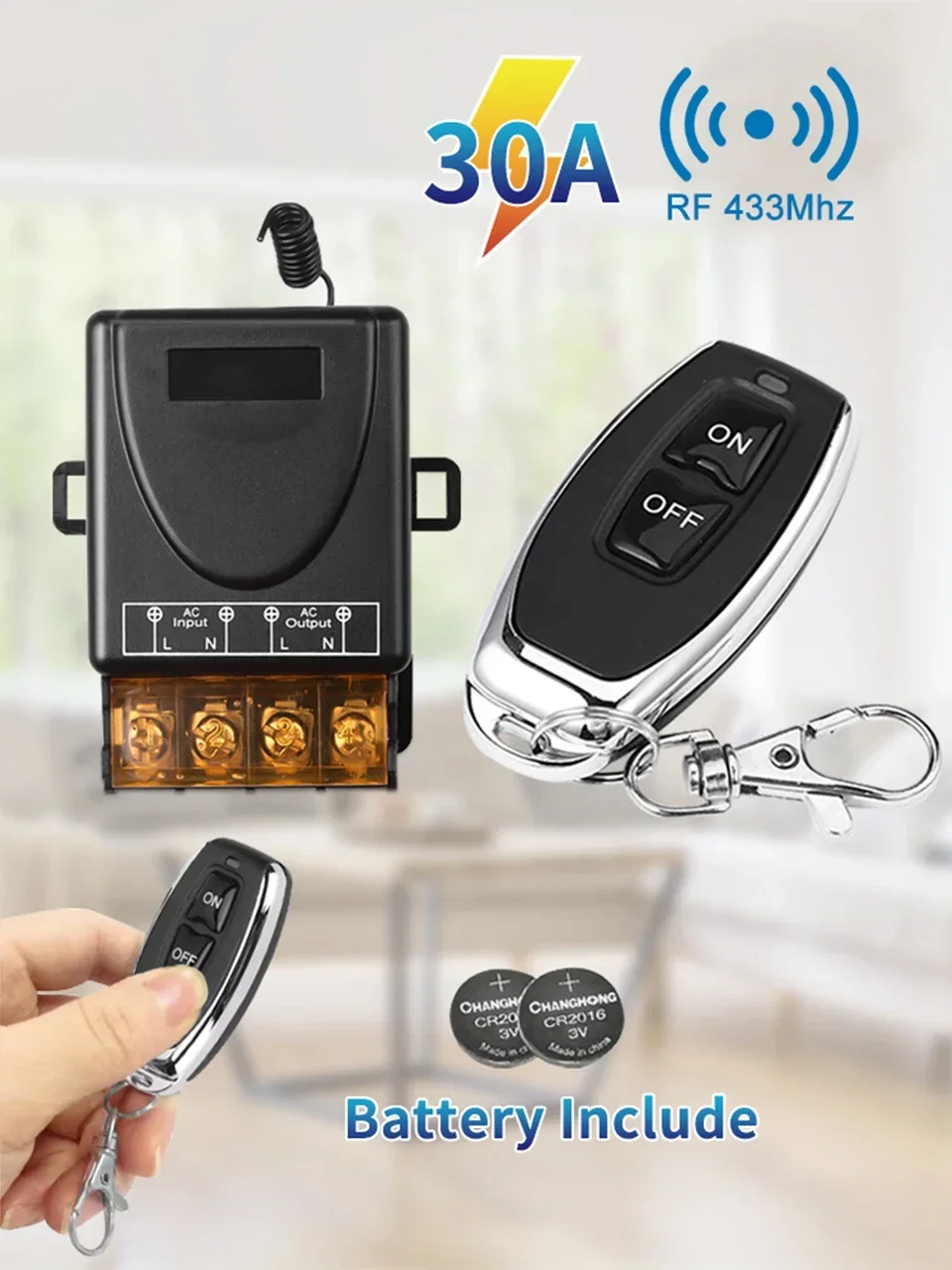 RF433MHz Funkfernbedienungsschalter Relaisschalter 12V 24V 220V 110V EIN/AUS-Sender für Licht, Lampe, Motor, Wasserpumpe, Tür – Detail 1