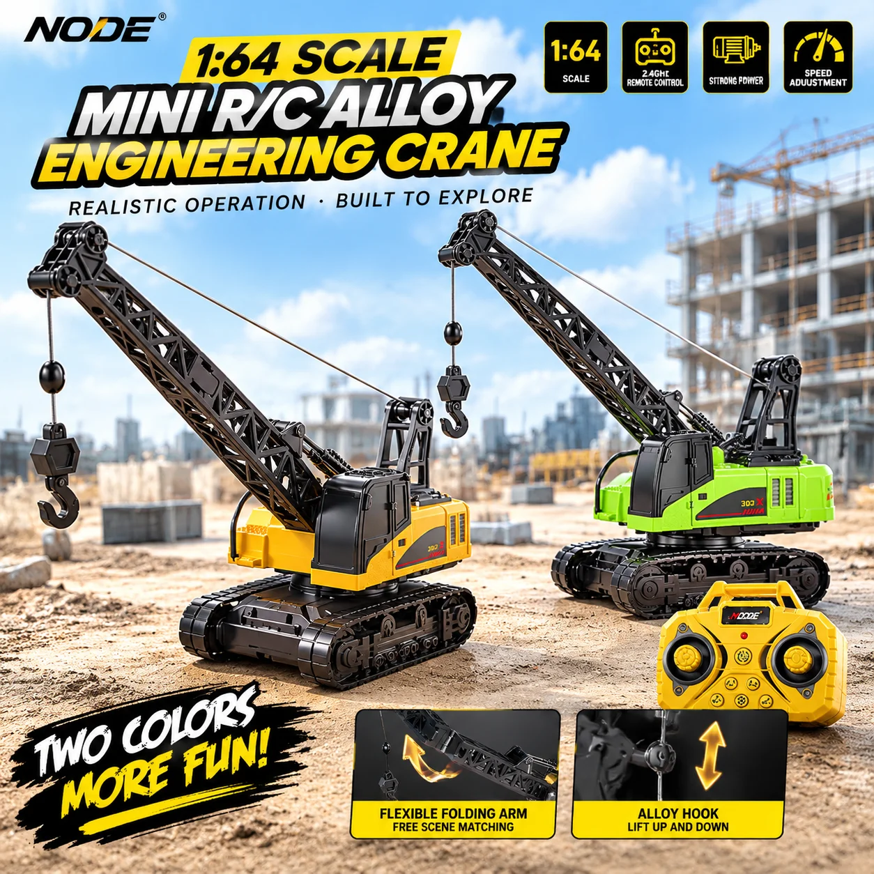 1:64 Mini RC Crane Remote control Excavator Dump Truck Desktop Die-Cast Alloy Engineering Car with Lights for Boys Kids 6+ Gifts