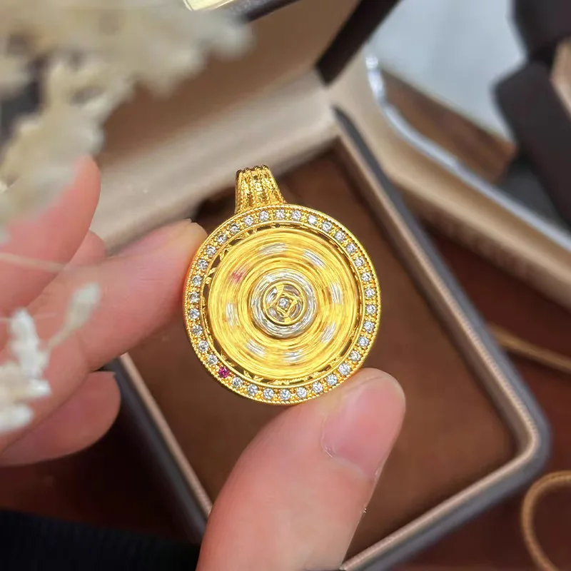 Luxury 24K 9999 Pure Gold real gold Copper Coin Compass Pendant Women's Clavicle Chain