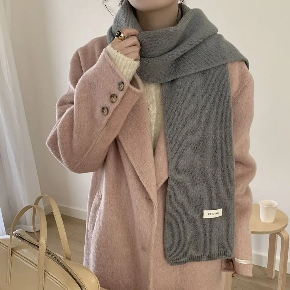 

Зимний теплый однотонный шарф с крестом, шаль для защиты шеи, женский вязаный шарф для девочек, утепленный шарф на шею, утепленный искусственный воротник