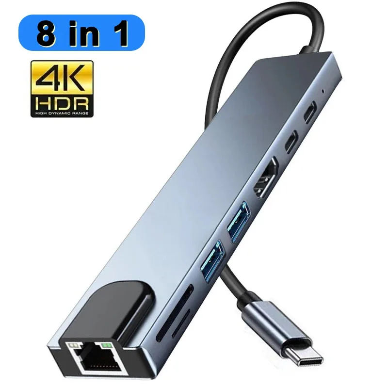 

8 in 1 Type C USB C HUB Splitter 4K Thunderbolt 3 Docking Station Laptop Computer Adapter For Macbook Air M1 iPad Pro RJ45 HDTV