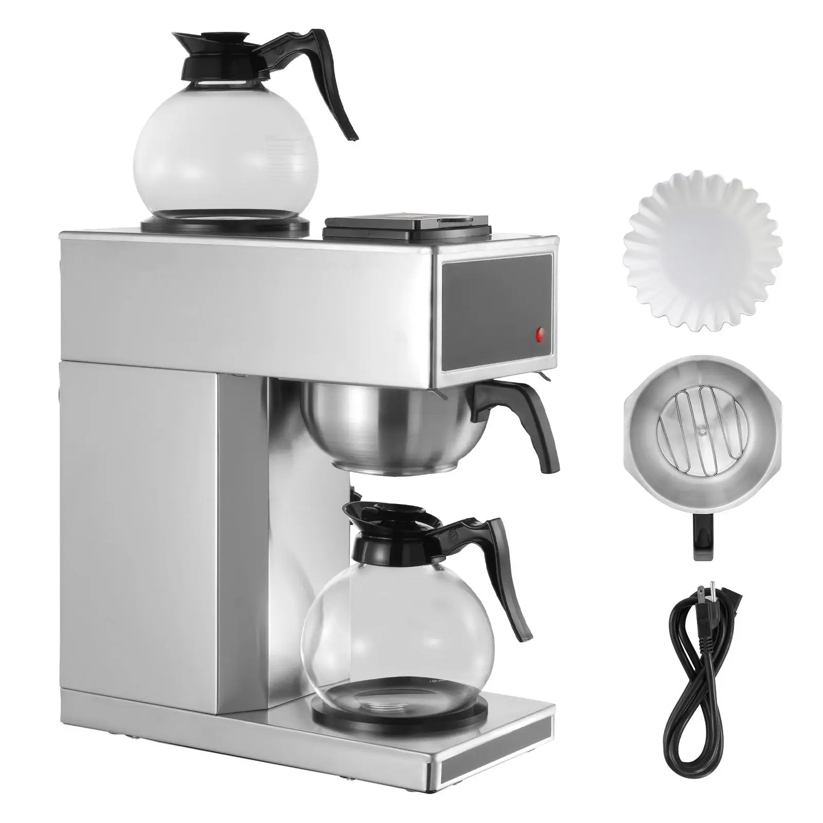 Commercial Drip Coffee Maker, 12 Cups Coffee-Maker Machine with 2 Glass Carafes and 2 Decanter Warmer Plates, Stainless Steel Dr