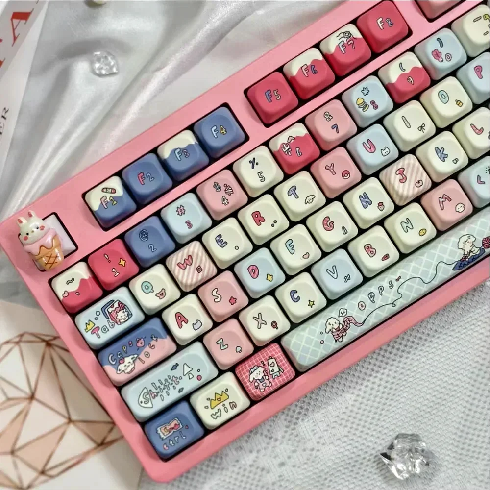 Imagem -03 - Rodada Chaveiro para Teclado Mecânico Teclado Pbt para as Meninas Primeiro Amor Recuperação Qx3 60 64 84 98 108 para Interruptor mx Rosa