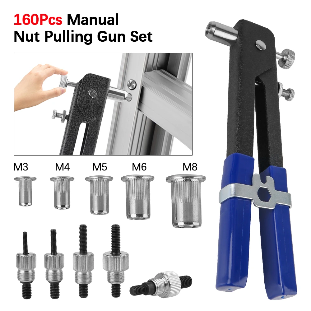 

M3/M4/M5/M6/M8 Portable Hand Tools Kit Bolt Nut Removal Socket Tool 160Pcs/Set Manual Nut Pulling Gun Set Car Tool Repair Kit