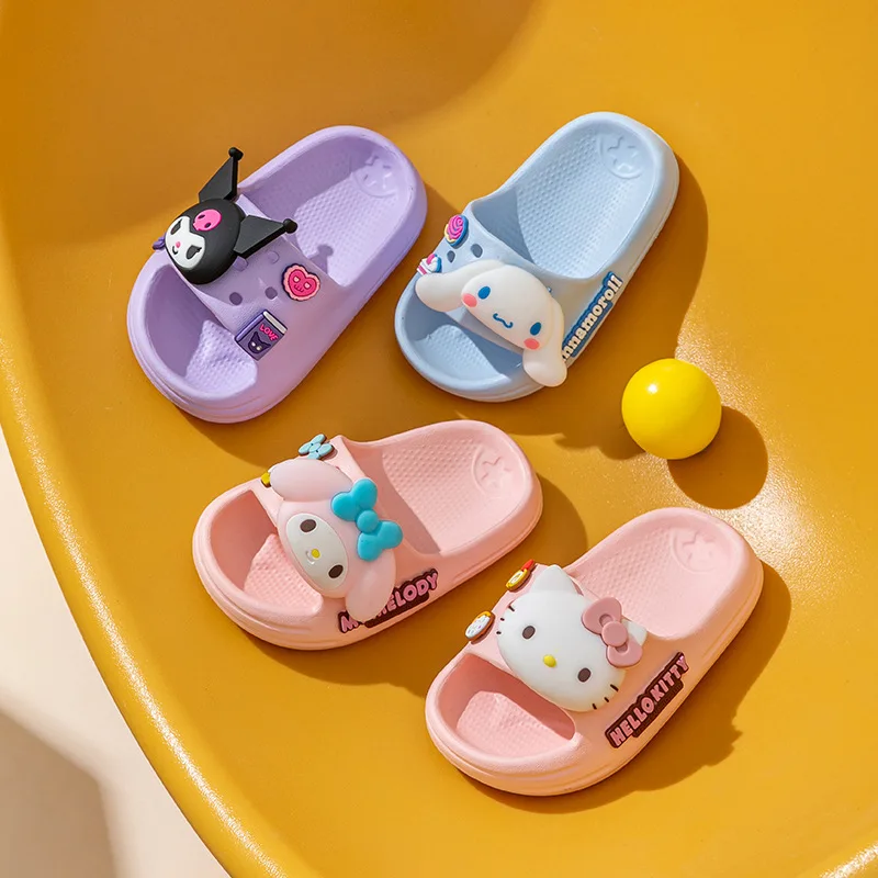 

New Sanrio Girl Hello Kitty Kawaii Slippers Anime Cartoon Shoes My Melody Cinnamoroll Kuromi Summer Soft Sole Non-Slip Flip-Flop
