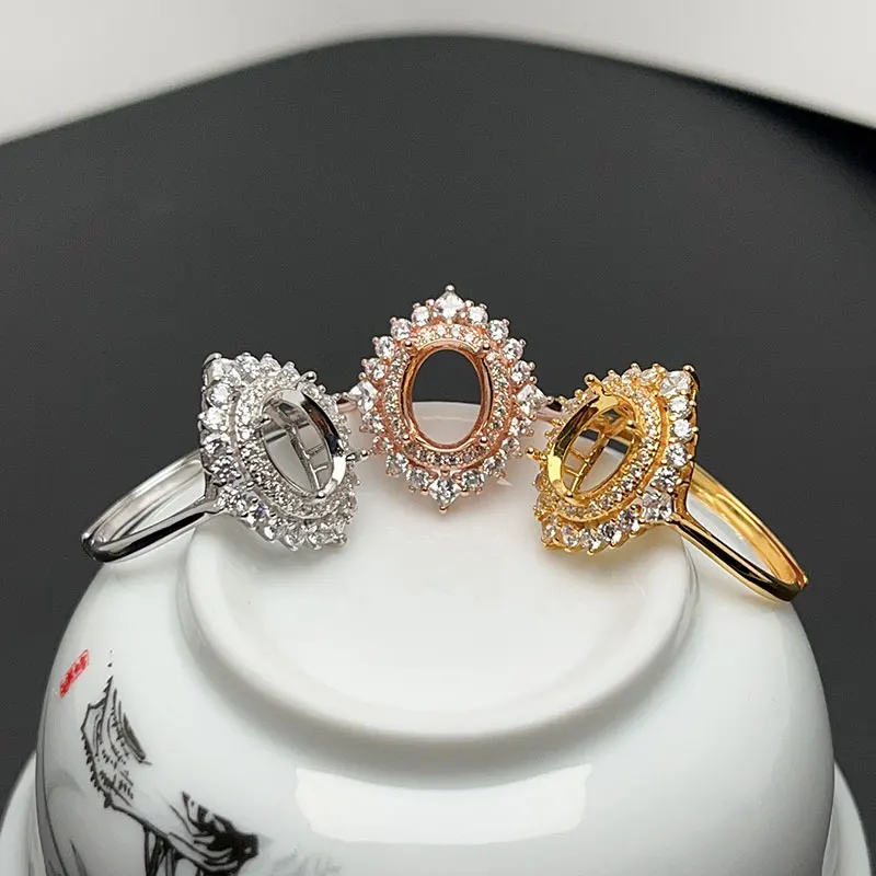 

Pure 925 Silver Ring Setting 7mm*9mm Oval Gemstone Ring Setting with 18K Gold Plating Jewelry DIY Supplier