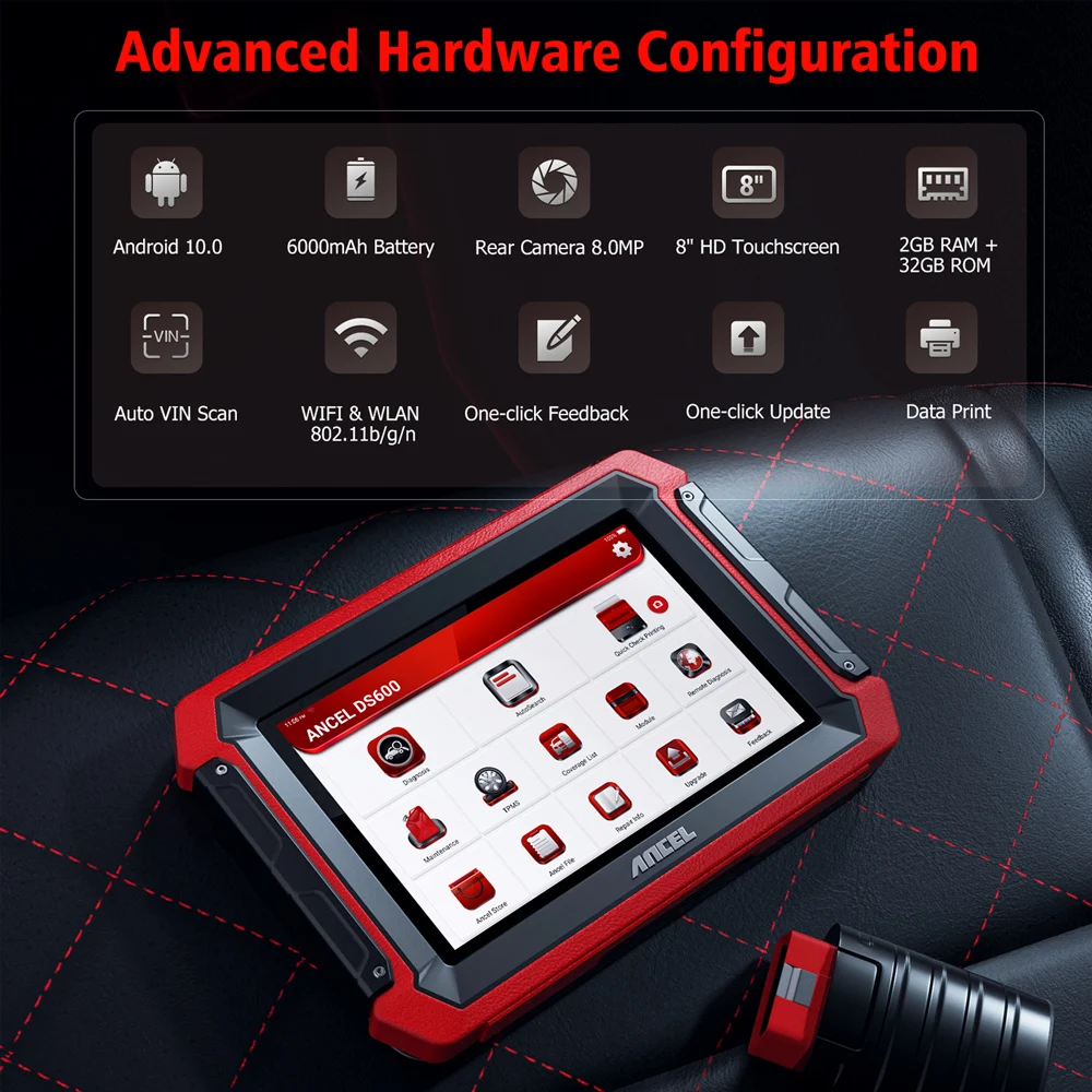 ANCEL DS600 OBD2 Scanner Professional Car Diagnostic Tools All System ECU Coding Active Test 34 Reset OBD2 Scan for All Car Free