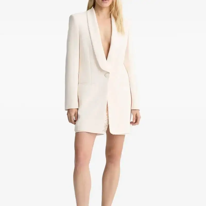 Red Solid Women Blazer Fashion Single Button Notched Jacket