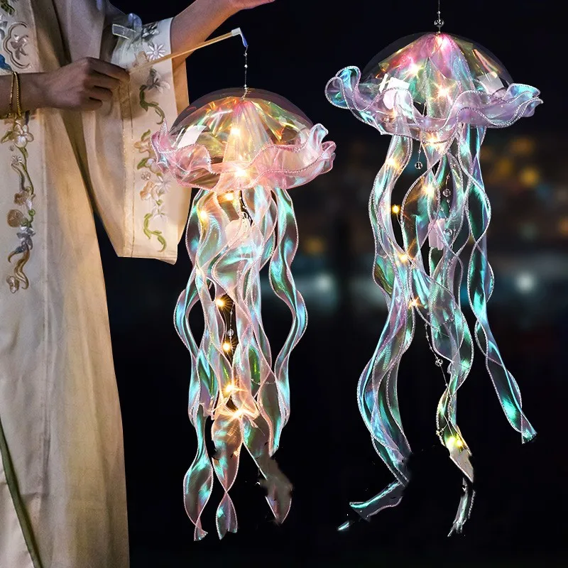 1PC New Gradient Jellyfish Light Decoration LED Light Festival Pendant Courtyard Lighting Handmade Light Small Night Light