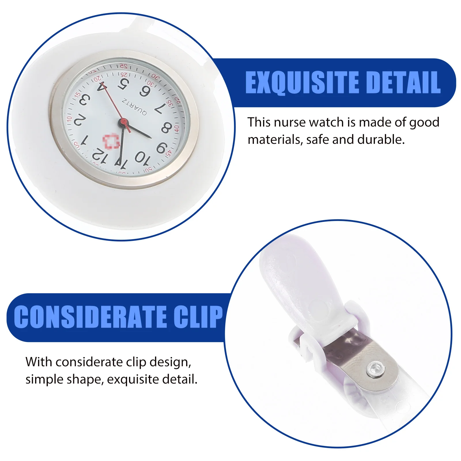 White Nurse Watch Clip Pocket Watches Lightweight Portable Professional Accessories Breast Watch for Work Hospital Use