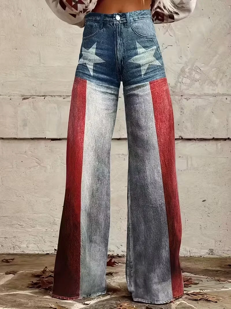 

Women's fashion casual wide leg jeans, washed elastic denim versatile wide leg pants, loose and versatile, 2026