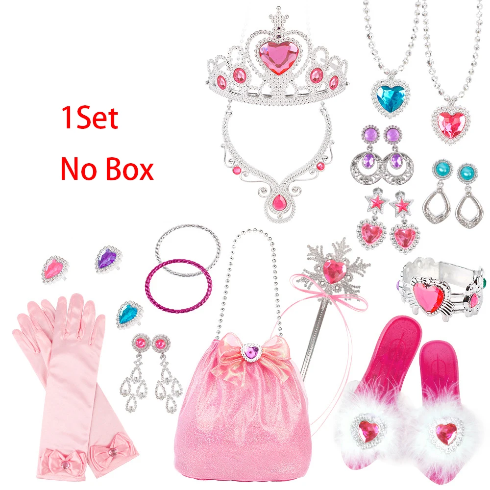 Mädchen Prinzessin Spielen Zuhause Schmuck Schöne Zauberstab Kristall Schuhe Krone Halskette Ring Tasche Set DIY Dress Up Spielzeug Geburtstag Geschenke