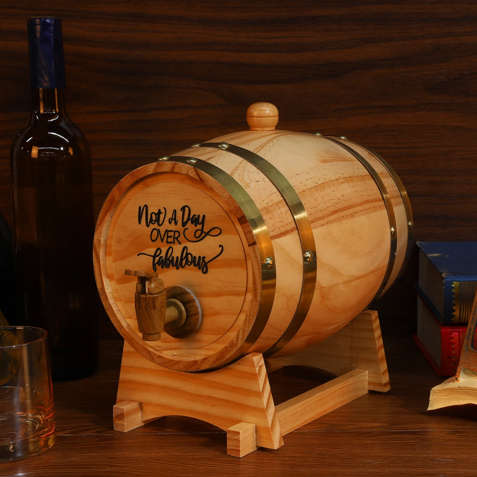 

3L Wooden Whiskey Barrel with Stand and Spigot Wine Barrel Whiskey Barrel Dispenser for Cocktails Bourbon Rum Tequila Beer