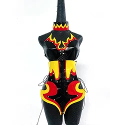Adult Gogo Dancer Outfit Sexy Pu Leather Flame Bikini Pole Dancing Clothes Nightclub Dj Ds Clubwear Drag Queen Clothes VDB5525