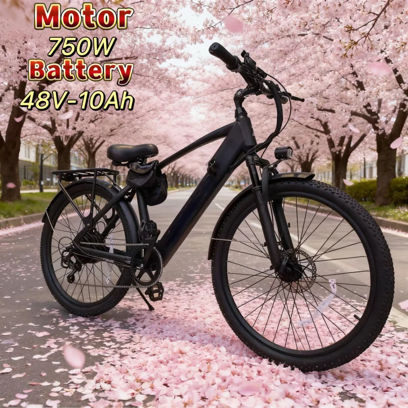 

2025 new 26-inch multifunctional mountain bike 750W motor 48V10.4AH lithium battery life 30KM urban commuter electric bicycle