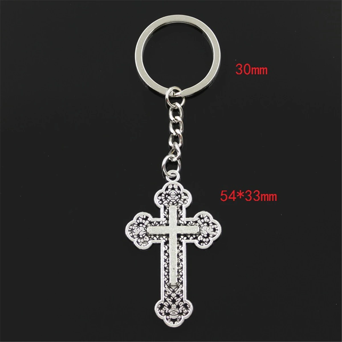 Fashion Keychain 54x33mm Cross Silver Color Pendants DIY Men Jewelry Car Key Chain Ring Holder Souvenir For Gift