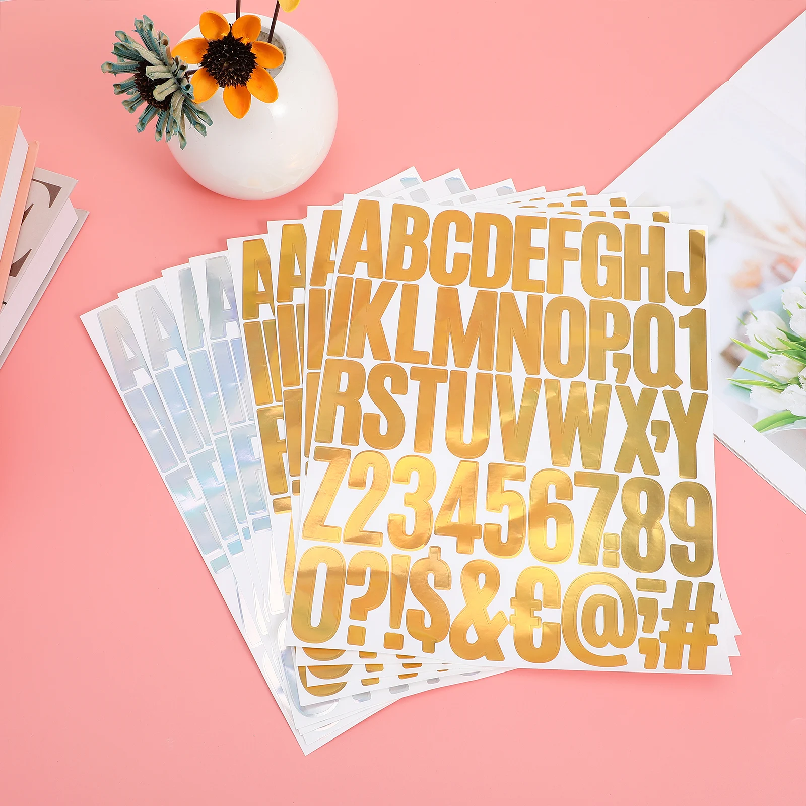 

8 Sheets Waterproof Alphanumeric Sticker Numbered Letter Colored Alphabet Scrapbook Mailbox Garden Decor Adhesive Patches