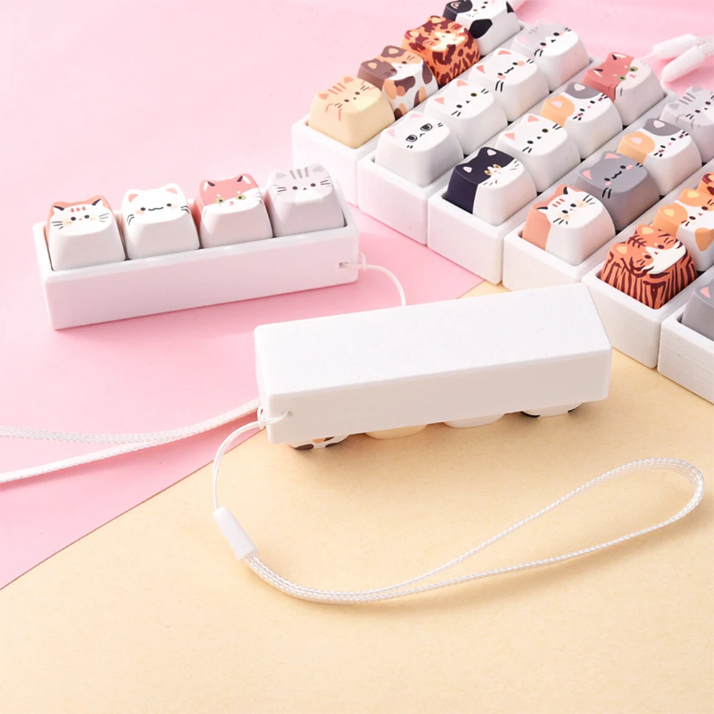 Niedliche Katzen-Fidget-Tastatur mit 4 Tasten, Kreativer Keycap-Schlüsselanhänger, Finger-Fidget-Knopf, Kawaii Mechanische Tastatur-Schlüsselanhänger, Taschenanhänger – Detail 5