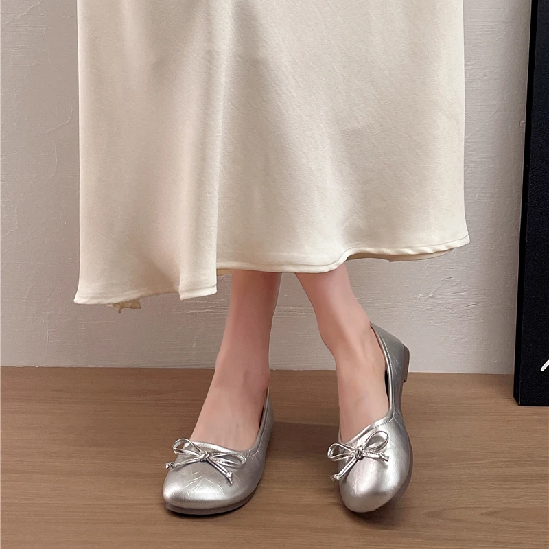 Ballerinas mit Schleifenknoten und runder Spitze für Damen, weiche Slip-On-Schuhe für den Alltag – Detail 12