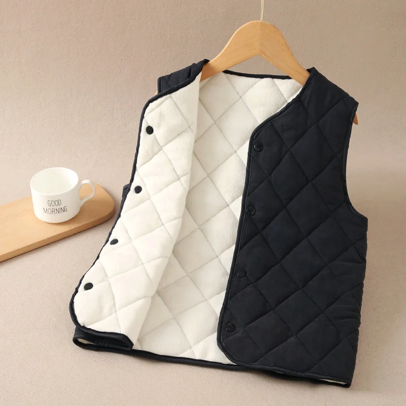 

Children Cotton Vests Boys Girls Autumn Winter Waistcoat Kids Fashion Plush Velvet Casual Jackets Teenager Thick Warm Clothing