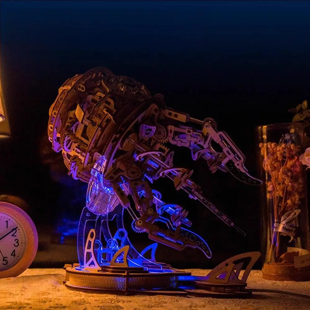 OUZEY DIY Aurora Jellyfish Wooden Blocks 3D Wooden Puzzle With Music & LED Light, Creative Night Lamp Gift for Adults & Teens