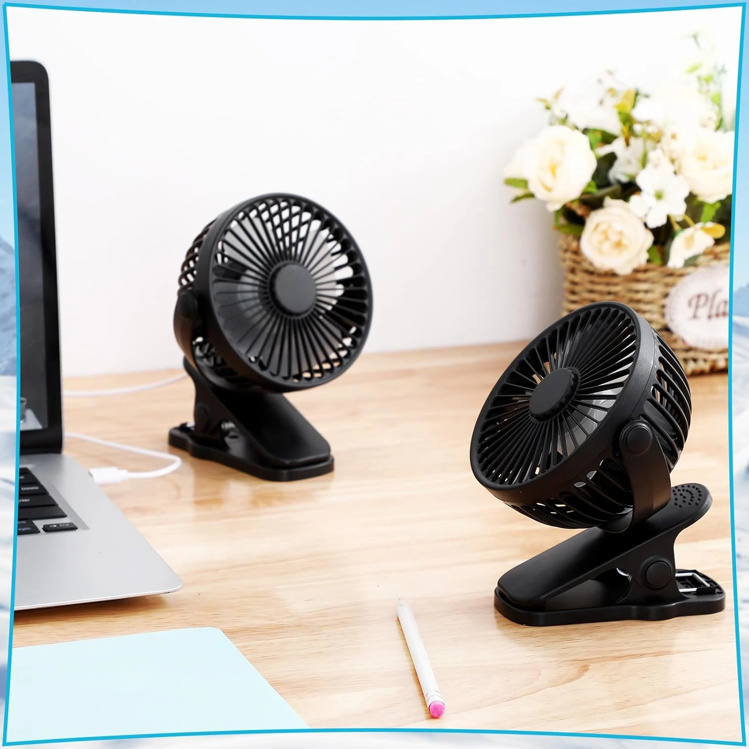2 Pcs Small Clip on Fan Portable Desk Fan Battery Operated Mini Table Fan USB Rechargeable  Modes    Personal Clooing Fan for Ou