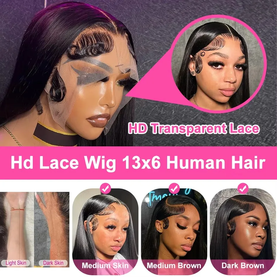 Wig rambut manusia HD 13x6 250% lurus tulang 40 inci renda depan Wig rambut manusia lurus Brasil transparan 13x4 Wig Frontal renda