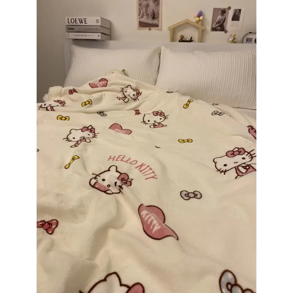 Winter Genuine Cute Hello Kitty Cat Lamb Plush Blanket Thickened Milk Coral Plush Blanket Sofa Cover Blanket Warm Gift in Winter