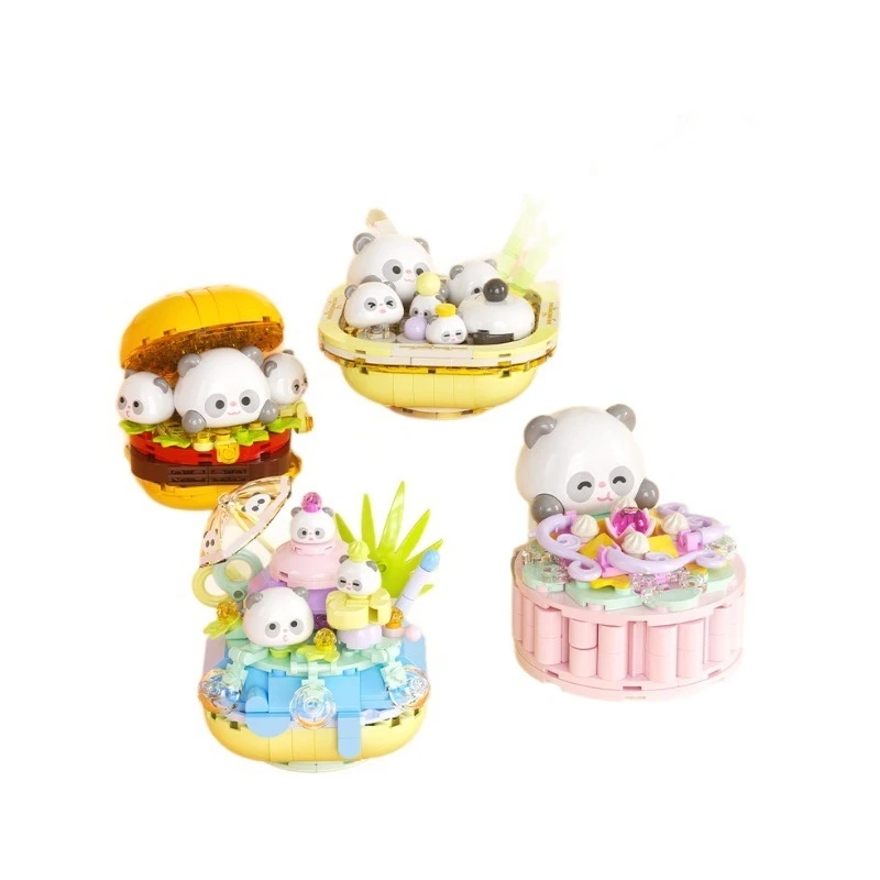 Leuke en leuke bouwsteenfiguren uit de Panda Food-serie, montagespeelgoed en geschenken
