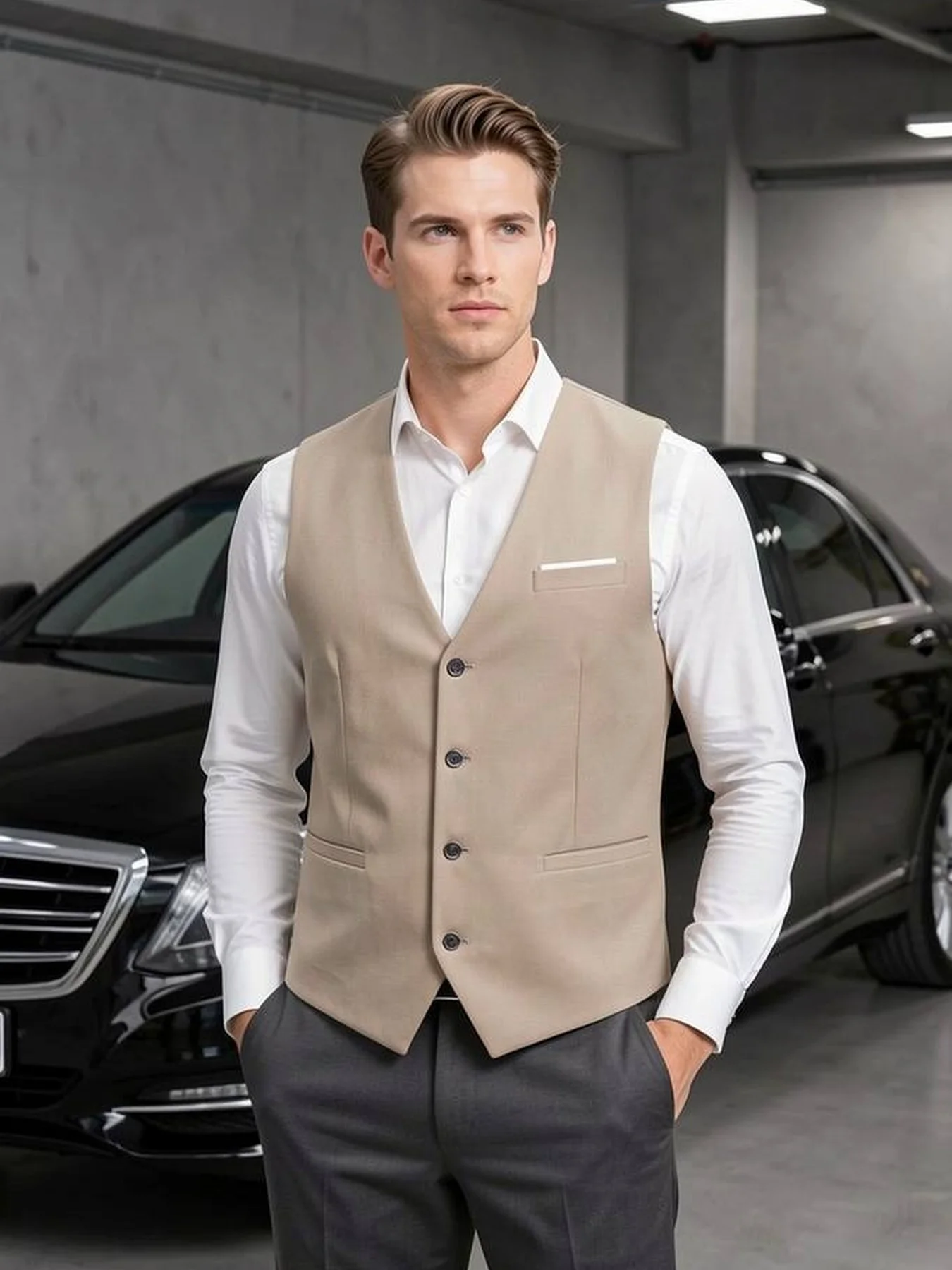 

Men's Daily Office Vest Single Breasted Solid Slim Fit Elegant Party Wedding Attire