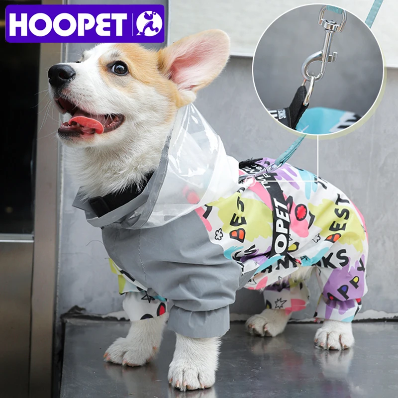 HOOPET Four Seasons Dog Raincoat Four-legged Waterproof Coat for Corgi Teddy Small Medium Dogs Pet Raincoat with Towing Pad