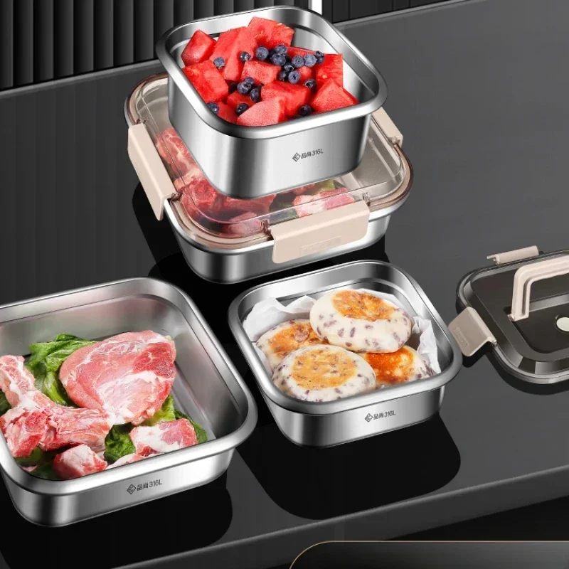 

Food grade 316 stainless steel fresh-keeping box for refrigerator sealed storage fruit bento box picnic takeout lunch box