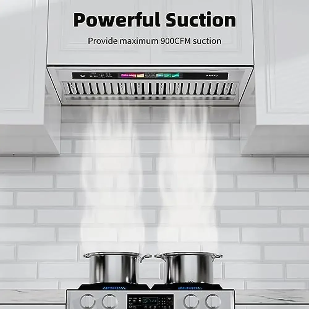 Insert Range Hood 30 Inch with Voice/Gesture/Touch Control 900 CFM Kitchen Vent 4 Speed Memory Fan Dual Motors Top Ducted 6